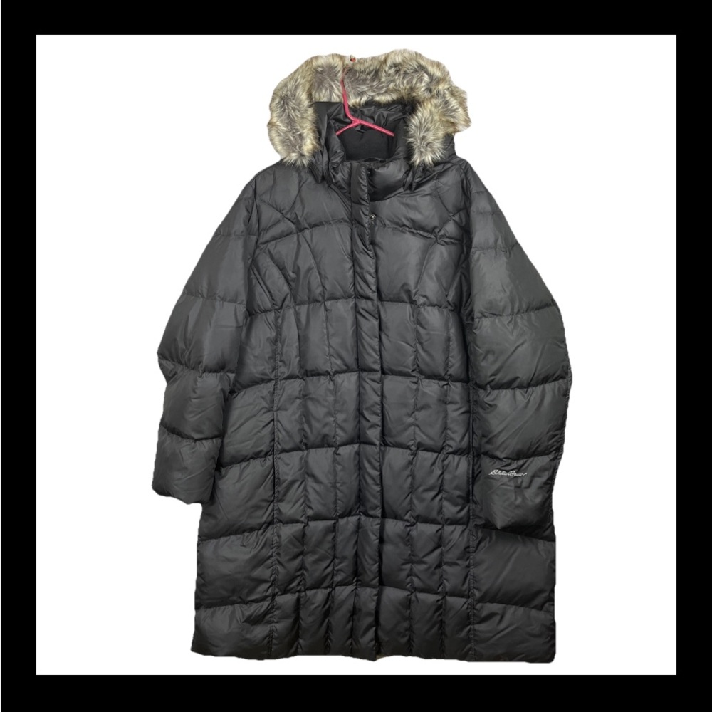 Eddie Bauer Lodge Down Duffle Coat Women’s Size 3X 3XL Puffer Parka Black Fur